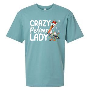 Crazy Pelican Lady Funny Christmas Lights Santa Hat Xmas Cute Gift Sueded Cloud Jersey T-Shirt