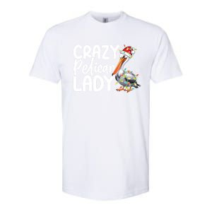 Crazy Pelican Lady Funny Christmas Lights Santa Hat Xmas Cute Gift Softstyle CVC T-Shirt