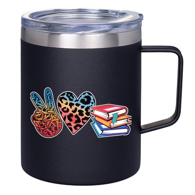 Cute Peace Love Books Reading Fan Book Lover 12oz Stainless Steel Coffee Mug