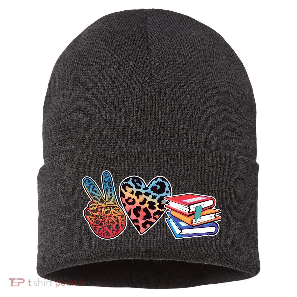 Cute Peace Love Books Reading Fan Book Lover Sustainable Knit Beanie
