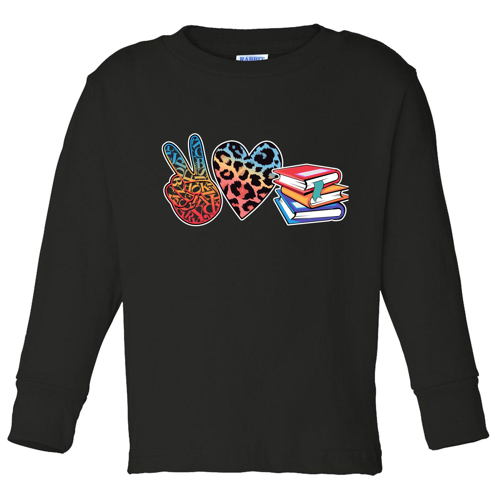 Cute Peace Love Books Reading Fan Book Lover Toddler Long Sleeve Shirt