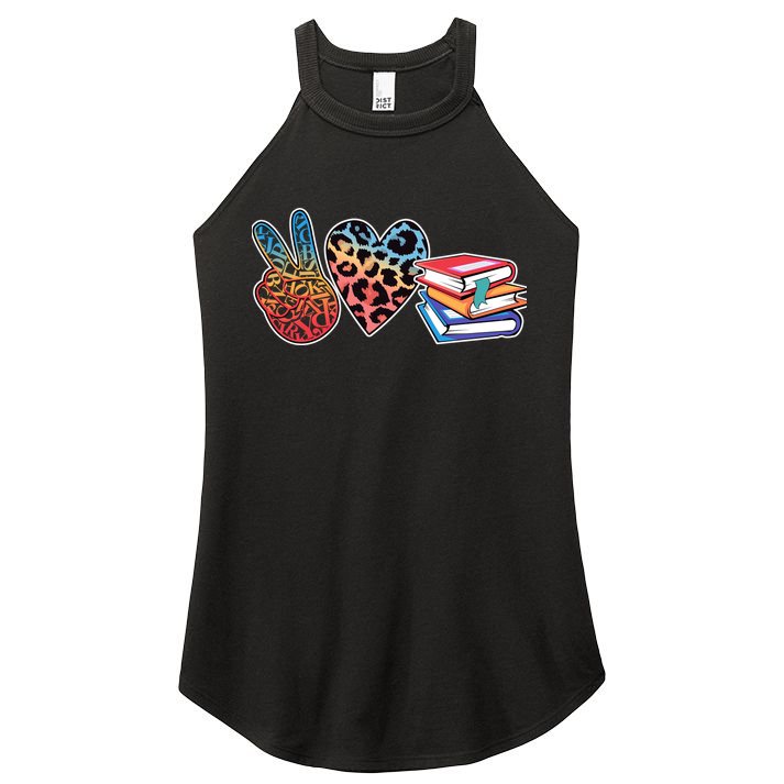 Cute Peace Love Books Reading Fan Book Lover Women's Perfect Tri Rocker Tank