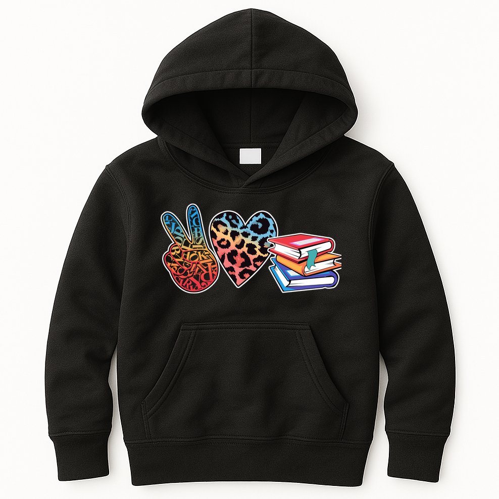 Cute Peace Love Books Reading Fan Book Lover Kids Hoodie