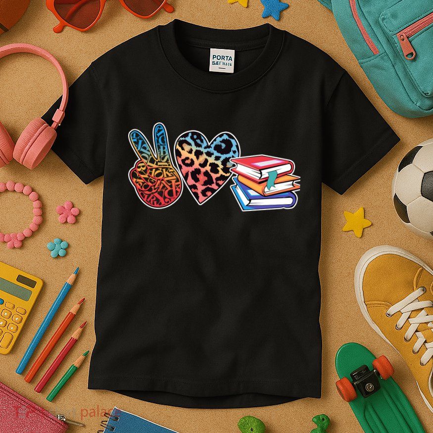 Cute Peace Love Books Reading Fan Book Lover Kids T-Shirt