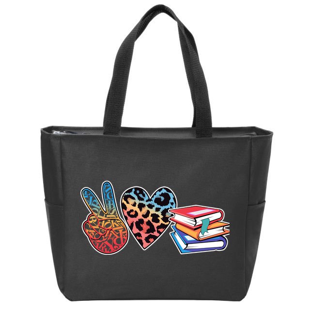 Cute Peace Love Books Reading Fan Book Lover Zip Tote Bag