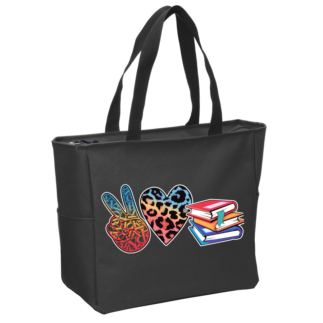 Cute Peace Love Books Reading Fan Book Lover Zip Tote Bag