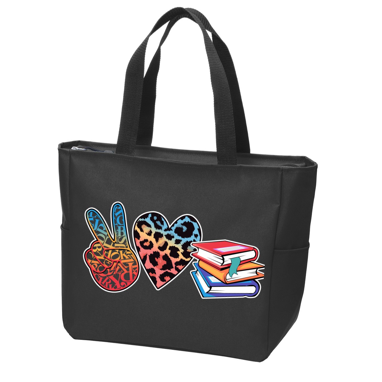 Cute Peace Love Books Reading Fan Book Lover Zip Tote Bag
