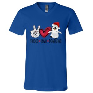 Christmas Peace Love Penguins Cute Xmas Santa Penguin Great Gift V-Neck T-Shirt