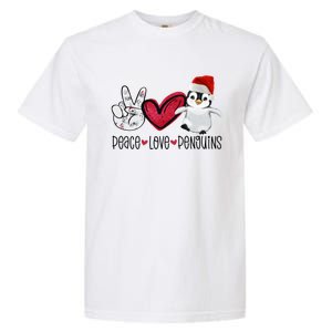 Christmas Peace Love Penguins Cute Xmas Santa Penguin Great Gift Garment-Dyed Heavyweight T-Shirt