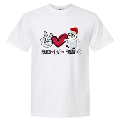 Christmas Peace Love Penguins Cute Xmas Santa Penguin Great Gift Garment-Dyed Heavyweight T-Shirt