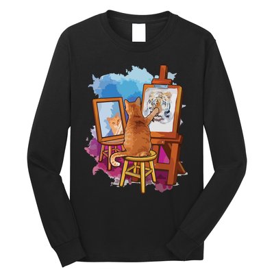 Cat Painting Lion Artistic Animals Lover Graphic Novelty Long Sleeve Shirt