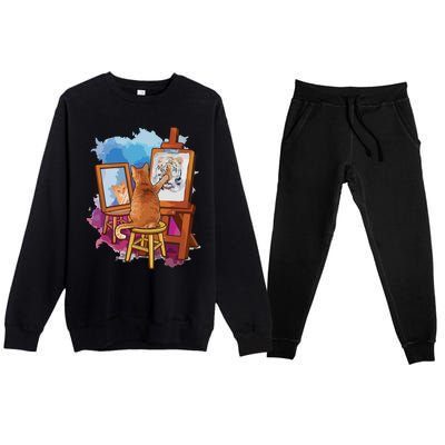 Cat Painting Lion Artistic Animals Lover Graphic Novelty Premium Crewneck Sweatsuit Set