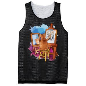 Cat Painting Lion Artistic Animals Lover Graphic Novelty Mesh Reversible Basketball Jersey Tank