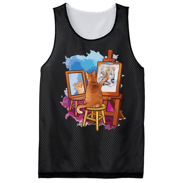 Cat Painting Lion Artistic Animals Lover Graphic Novelty Mesh Reversible Basketball Jersey Tank