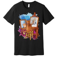 Cat Painting Lion Artistic Animals Lover Graphic Novelty Premium T-Shirt