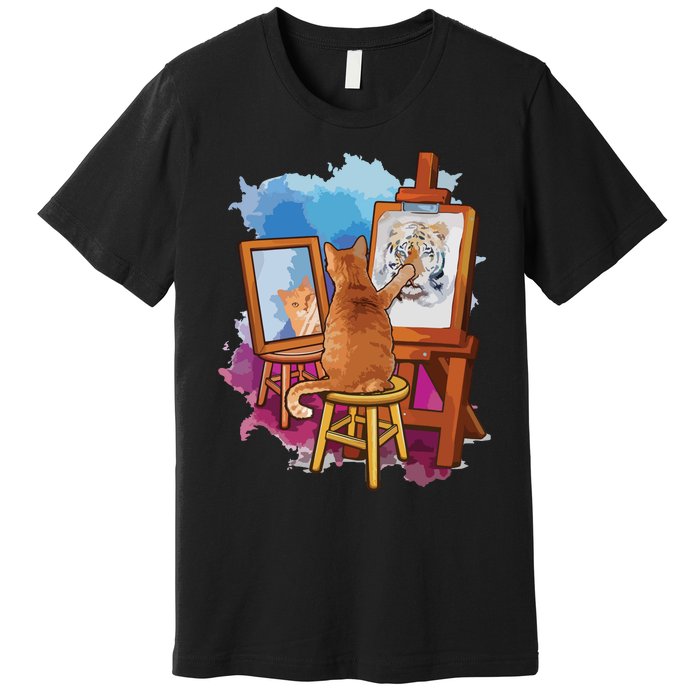 Cat Painting Lion Artistic Animals Lover Graphic Novelty Premium T-Shirt