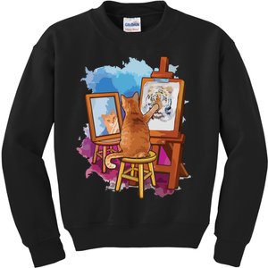 Cat Painting Lion Artistic Animals Lover Graphic Novelty Kids Sweatshirt