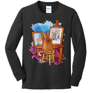 Cat Painting Lion Artistic Animals Lover Graphic Novelty Kids Long Sleeve Shirt