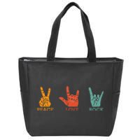 Classic Peace Love Rock Vintage Concert Band Rock Music Zip Tote Bag