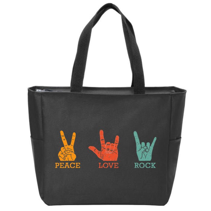 Classic Peace Love Rock Vintage Concert Band Rock Music Zip Tote Bag