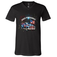 Chag's Pyrotechnics Lighting up the 4th of July in Style! V-Neck T-Shirt