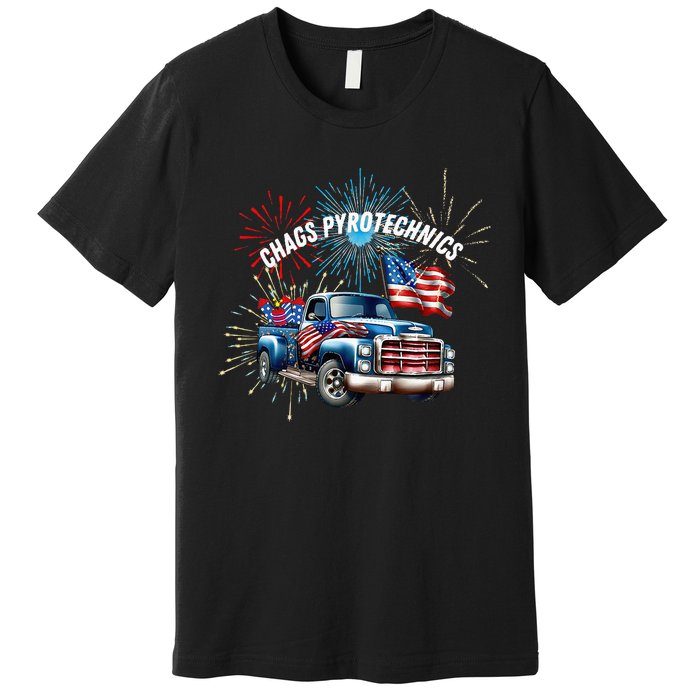 Chag's Pyrotechnics Lighting up the 4th of July in Style! Premium T-Shirt