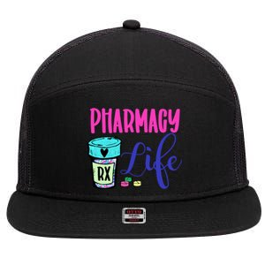 Cute Pharmacy Life Medication Pill Pharmacist Pharmacy Tech Gift 7 Panel Mesh Trucker Snapback Hat