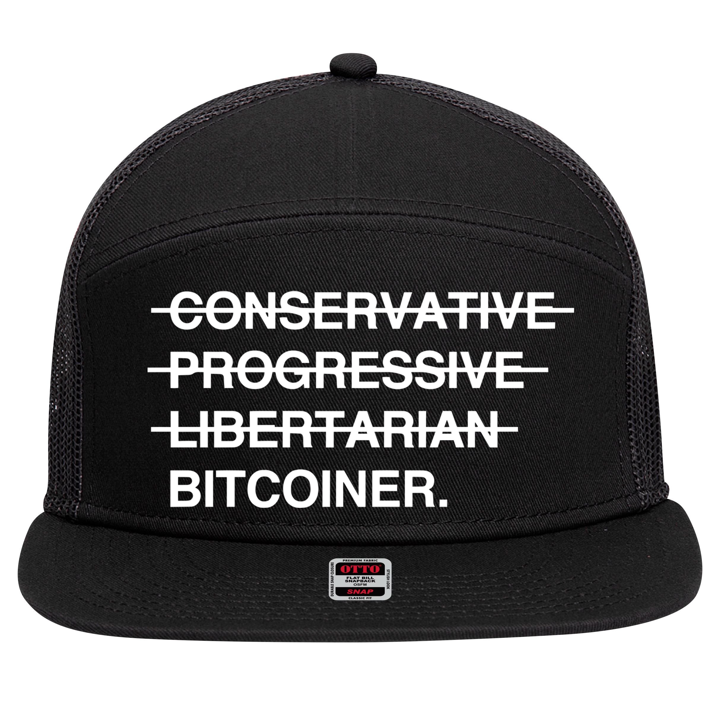 Conservative Progressive Libertarian Bitcoiner 7 Panel Mesh Trucker Snapback Hat