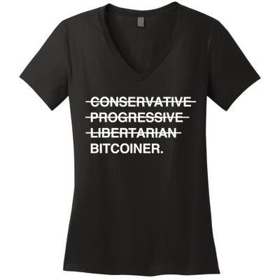 Conservative Progressive Libertarian Bitcoiner Women's V-Neck T-Shirt