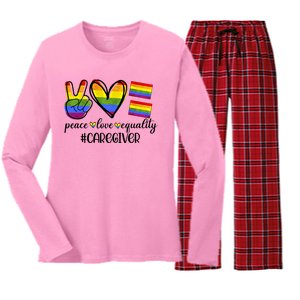 Caregiver Peace Love Equality Nursing Lover Gift Women's Long Sleeve Flannel Pajama Set 