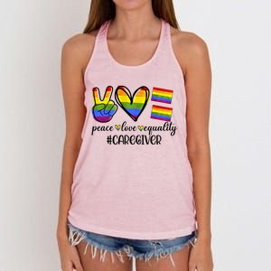 Caregiver Peace Love Equality Nursing Lover Gift Women's Knotted Racerback Tank