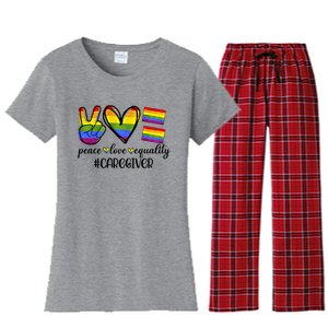 Caregiver Peace Love Equality Nursing Lover Gift Women's Flannel Pajama Set