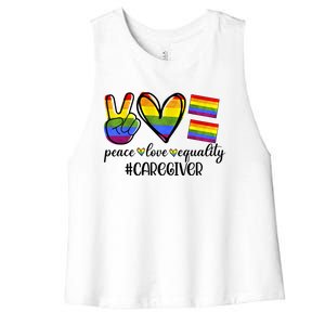 Caregiver Peace Love Equality Nursing Lover Gift Women's Racerback Cropped Tank