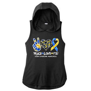 Cool Peace Love T21 Down Syndrome Awareness Support Ladies PosiCharge Tri-Blend Wicking Draft Hoodie Tank