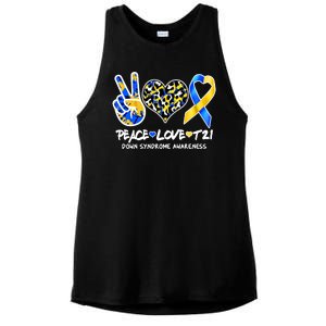 Cool Peace Love T21 Down Syndrome Awareness Support Ladies PosiCharge Tri-Blend Wicking Tank