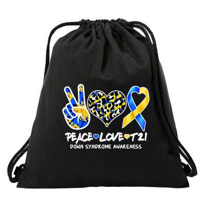 Cool Peace Love T21 Down Syndrome Awareness Support Drawstring Bag