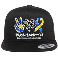 Cool Peace Love T21 Down Syndrome Awareness Support Flat Bill Trucker Hat