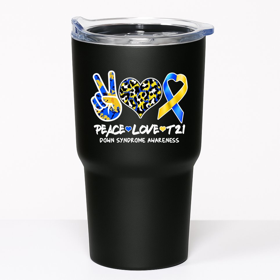 Cool Peace Love T21 Down Syndrome Awareness Support Tumbler