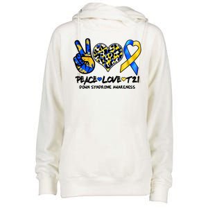 Cool Peace Love T21 Down Syndrome Awareness Support Womens Funnel Neck Pullover Hood