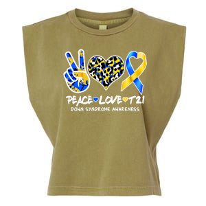 Cool Peace Love T21 Down Syndrome Awareness Support Garment-Dyed Women's Muscle Tee