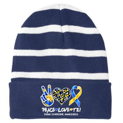 Cool Peace Love T21 Down Syndrome Awareness Support Striped Beanie with Solid Band