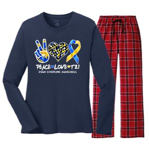 Cool Peace Love T21 Down Syndrome Awareness Support Women's Long Sleeve Flannel Pajama Set 