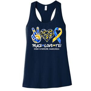 Cool Peace Love T21 Down Syndrome Awareness Support Women's Racerback Tank