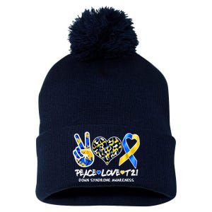 Cool Peace Love T21 Down Syndrome Awareness Support Pom Pom 12in Knit Beanie