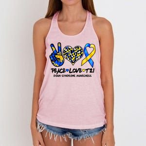 Cool Peace Love T21 Down Syndrome Awareness Support Women's Knotted Racerback Tank