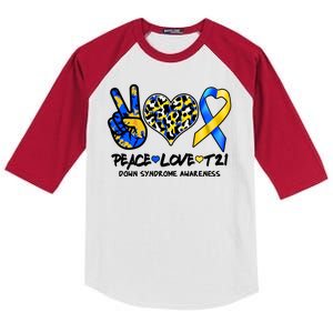 Cool Peace Love T21 Down Syndrome Awareness Support Kids Colorblock Raglan Jersey