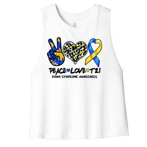 Cool Peace Love T21 Down Syndrome Awareness Support Women's Racerback Cropped Tank