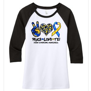 Cool Peace Love T21 Down Syndrome Awareness Support Women's Tri-Blend 3/4-Sleeve Raglan Shirt