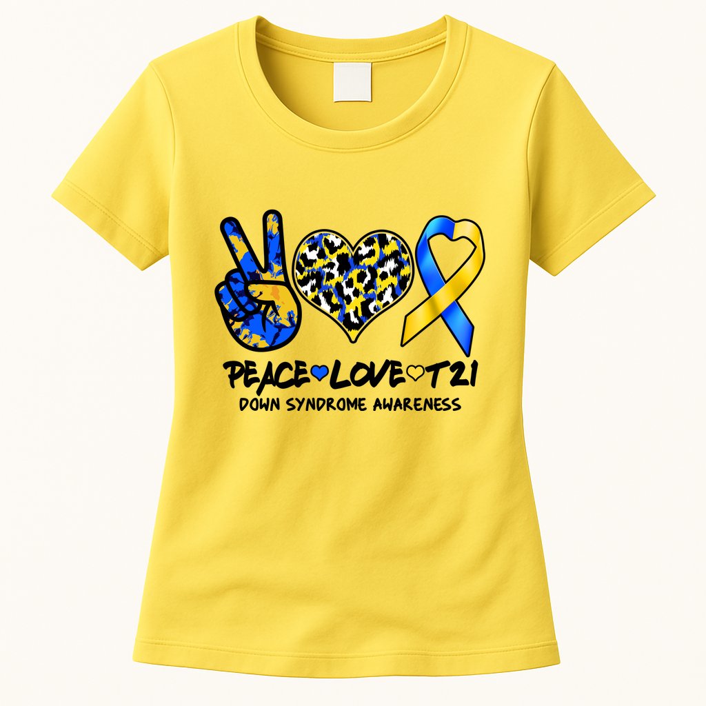 Cool Peace Love T21 Down Syndrome Awareness Support Womens T-Shirt