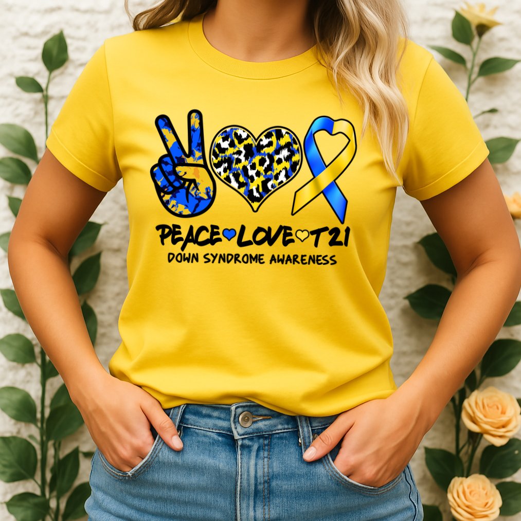 Cool Peace Love T21 Down Syndrome Awareness Support Womens T-Shirt